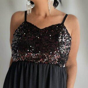Torrid Size 1 Holiday Dress, Red & Black Sequined Top with Adjustable Straps